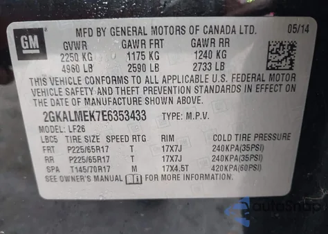 2014 GMC Terrain Sle-1 from USA, damaged, VIN 2GKALMEK7E6353433
